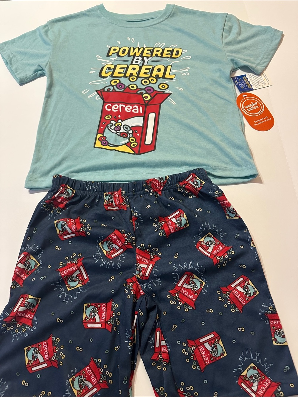 wonder nation Light Blue Tee & Navy Cereal Print Pajama Set